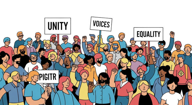 Crowd Protesting for Unity Voices Equality. inspiration illustration concept design creative background style inspiration - Powered by Adobe