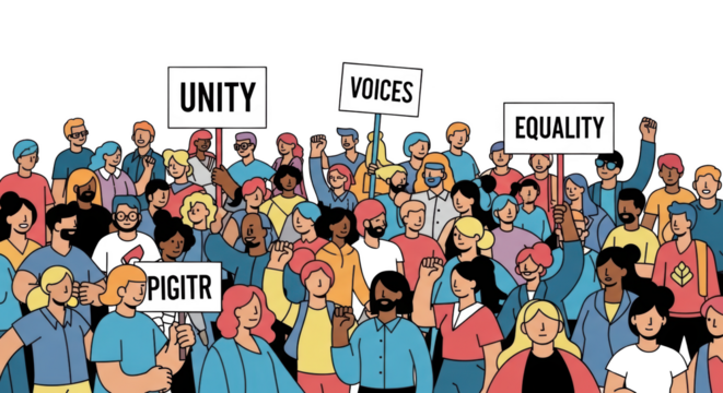 Crowd Protesting for Unity Voices Equality. inspiration illustration concept design creative background style inspiration
