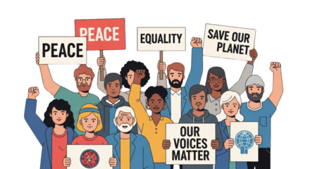 Diverse Crowd Protesting for Peace Equality and Planet. concept design creative background style inspiration