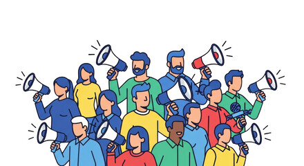 Diverse Crowd with Megaphones Announcing Protesting Voices. illustration concept design creative background style inspiration
