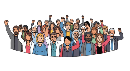 Diverse Crowd Raising Fists in Unity. inspiration illustration concept design creative background style inspiration