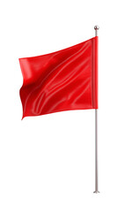 Waving Scarlet Flag on Silver Pole with Transparent Background, Vibrant Red Cloth with Gentle Folds and Shadows, Single Object Isolated for Design Element and Icon Use, PNG