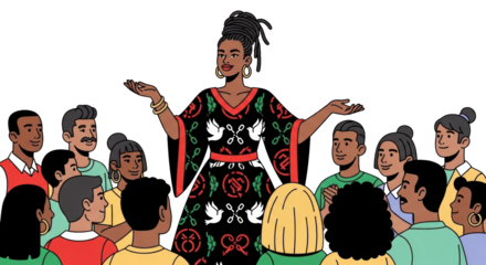 Diverse Group Listens to Speaker Woman. inspiration illustration concept design creative background style inspiration