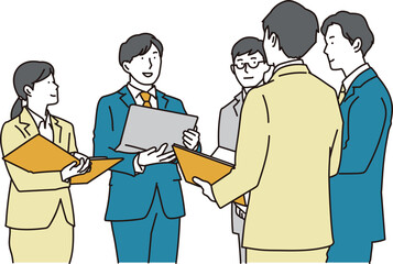 スタンディングミーティングをする数人のビジネスパーソン