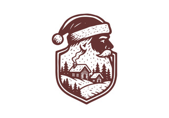 Christmas Badge Stamp Hand Drawn Illustration Vector Asset by AZ for Emblem, Patch, Logo, Print, Stamp