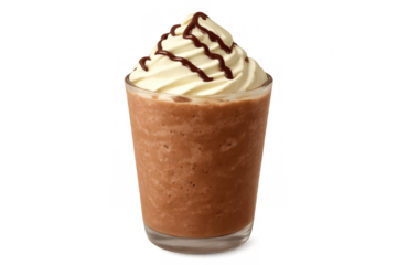 Chocolate coffee frappe with whipped cream and drizzle, refreshing frozen blended beverage