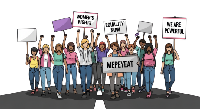 Diverse group of women protesting for rights and equality. design creative background style inspiration - Powered by Adobe