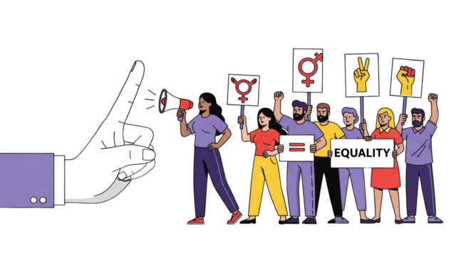 Diverse Group Protesting for Equality and Rights. illustration concept design creative background style inspiration - Powered by Adobe