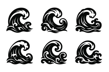 Fototapeta premium Ocean wave silhouette icons ,sea, surf, nature, motion, power
