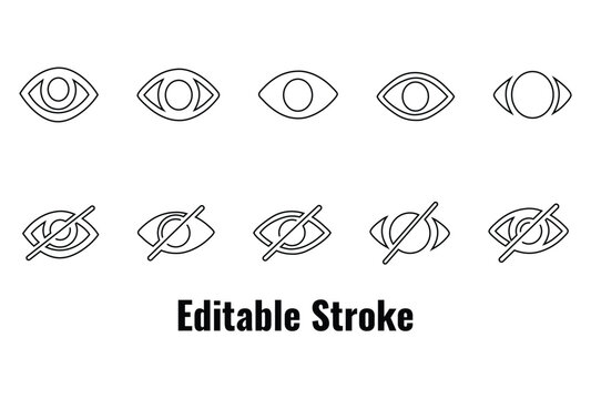 visible invisible eye icon set, editable stroke hide hidden incognito icon vector illustration