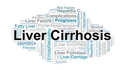 Liver Cirrhosis Word Cloud. Key Concepts Of Chronic Liver Damage, Causes, And Treatment.