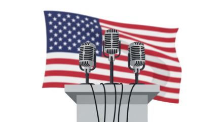 Podium with Microphones and American Flag. inspiration illustration concept design creative background style inspiration