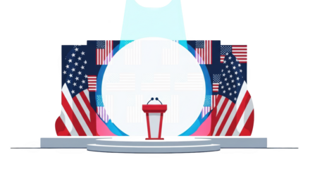 United States Political Event Stage with Podium and Flags. design creative background style inspiration