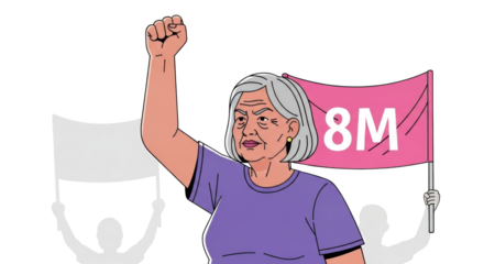 Woman Holding M Flag International Womens Day Protest. concept design creative background style inspiration