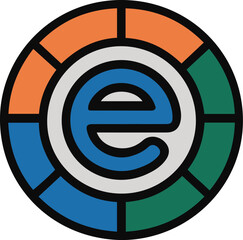 Circular logo with letter e and colorful segments transparent background vector graphic for digital design projects isolated on transparent background