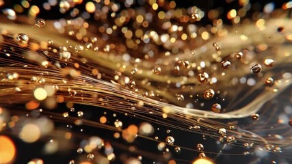 Golden Liquid Swirl: An abstract art, swirls of glistening golden liquid dance dynamically, with bubbles, capturing the ethereal beauty and mesmerizing fluidity of a substance. - Powered by Adobe