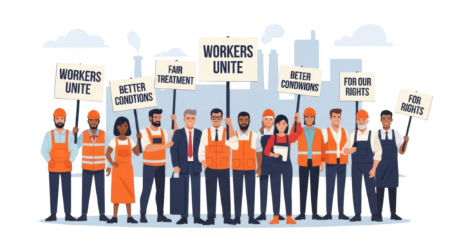 Workers Unite for Better Rights. style inspiration illustration concept design creative background style inspiration
