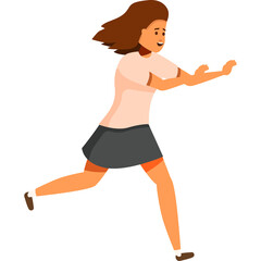 Cartoon Illustration Of A Woman Running With Brown Hair Wearing A Pink Shirt And Grey Skirt On Transparent Background
