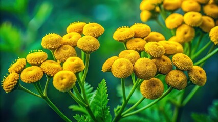 A vibrant cluster of sun-kissed, spherical blossoms, exhibiting a captivating array of golden yellow hues, thrives amidst a lush backdrop of verdant foliage.
