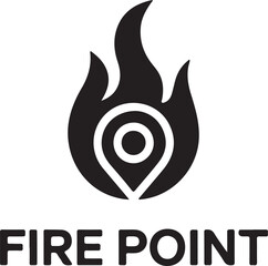 Abstract fire location icon with 'fire point' text for seamless integration and design projects isolated on transparent background