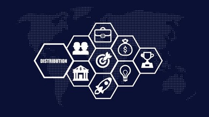 Distribution concept with icons in hexagons on a world map background logistics supply chain - Powered by Adobe