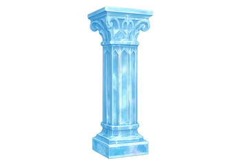 Naklejka premium Ice column pillar with intricate decorative capital, transparent frozen crystal structure presenting fantasy architecture element