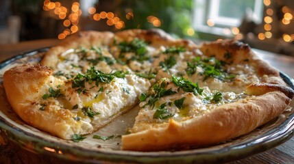 Creamy Garlic White Pizza with Mozzarella and Olive Oil Drizzle