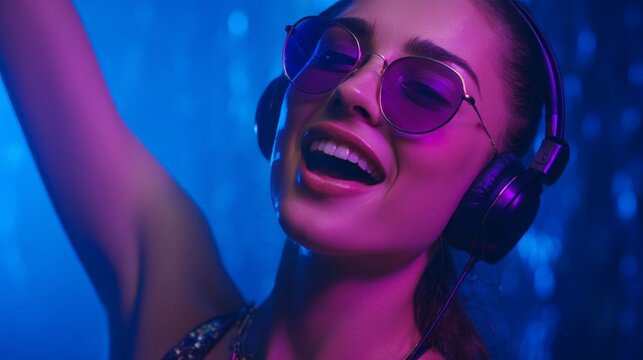 Dancing dj performance nightclub music event colorful lights close-up vibe creation