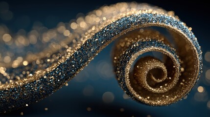 Shimmering Gold and Blue Glitter Spiral with Bokeh Background