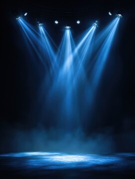 blue stage lights with spotlights creating a captivating scene on a dark background spotlight scene illumination light effect