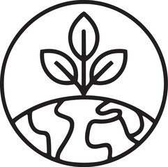 Organic green seedling grows from earth symbol emblem simple line art represents nature ecology sustainability and growth isolated on transparent background