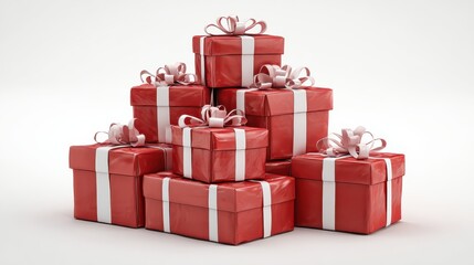 Obraz premium stack of red gift boxes with white ribbons