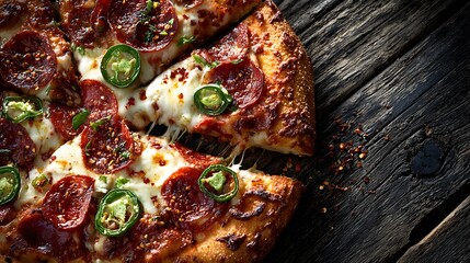 Hot Pepperoni Pizza with Rustic Wooden Surface and Dramatic Lighting