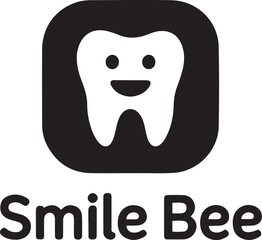 Friendly smiling tooth character and 'smile bee' text logo for dental care and oral hygiene branding isolated on transparent background