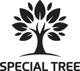 Stylized silhouette of a vibrant tree with a strong trunk and lush leaves embellished with text for branding and design isolated on transparent background