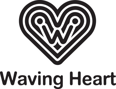 Abstract waving heart symbol with subtle technological elements branding logo design concept for love and connection isolated on transparent background