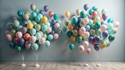 Pastel Balloons Floating in a Room with Light Wood Floor