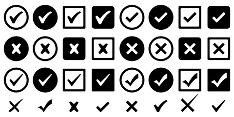 Check Cross Mark Icon Set Approval Denial Vote Validation Sign Symbols Vector Kit © AestheticX