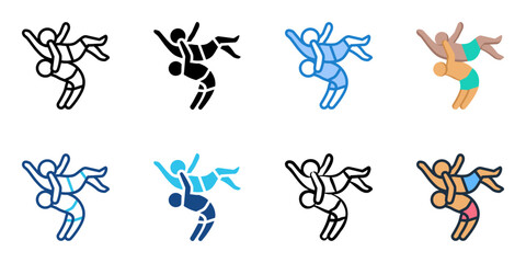 Youth wrestling icon set multiple style collection 
