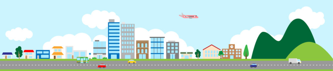 横に長い街並みイラスト © sa9393