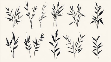 Obraz premium 101.A modern vector collection of bamboo stems and leaves, arranged in various artistic layouts, offering clean, sharp lines and minimalistic details perfect for creating sophisticated design