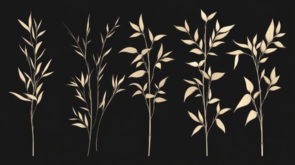 Obraz premium 101.A modern vector collection of bamboo stems and leaves, arranged in various artistic layouts, offering clean, sharp lines and minimalistic details perfect for creating sophisticated design