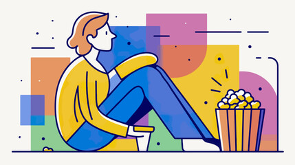 Person watching popcorn illustration flat design style
