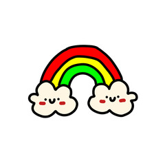 Cute Rainbow and Smiling Clouds Icon