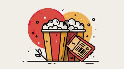 Popcorn and cinema ticket illustration on a light background