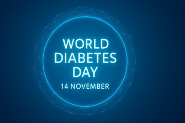 World diabetes day greeting card with blue circle on dark blue background