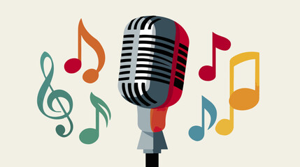Retro microphone and musical notes illustration