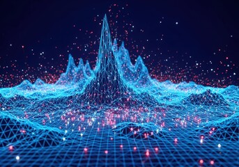 Abstract digital landscape with glowing network and data points