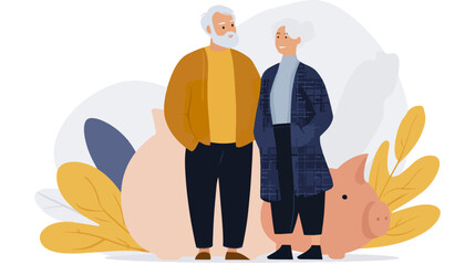 Senior couple with piggy bank savings illustration