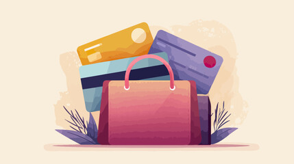 Shopping bag with credit cards illustration financial commerce concept
